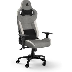 Corsair T3 Rush Fabric Gaming Chair (2023)  Racing-Inspired Design  Soft Fabric Exterior  Padded Neck Cushion  Memory Foam Lumbar Support  Adjustable Seat Height  Gray and White
