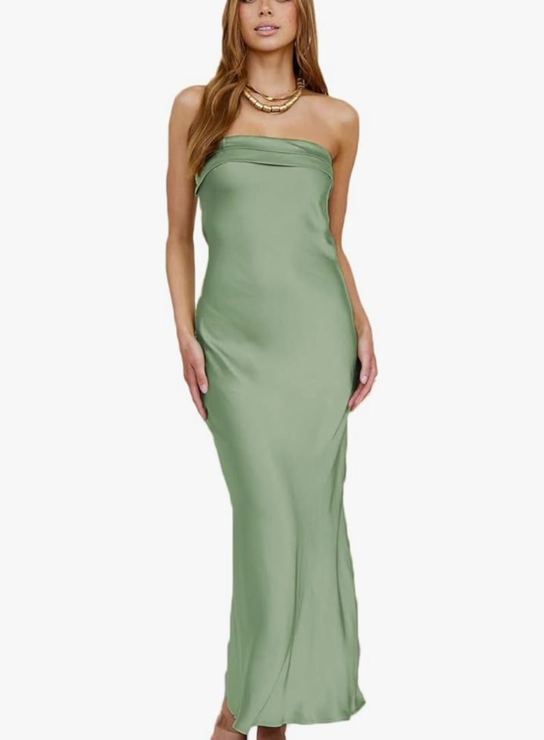 Realtix Satin Silk Backless Tube Tops Maxi Dress for Women Low Back Hollow Out Elegant Strapless Long Dresses Wedding Guest, XS