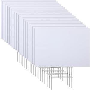 Leinuosen 20 Sets Corrugated Plastic Signs 24 x 36 Inch Blank Yard Signs with H Stakes White Corrugated Sale Sign Sheet Poster Board for Party Decorations Open Business Garage Rent House Estate Sale