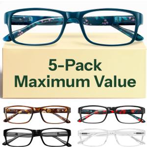 Gaoye Professional Reading Glasses for All Day - Computer Readers with Blue Light Protection - Value Pack (A2-5 Pack Flower Vibes)