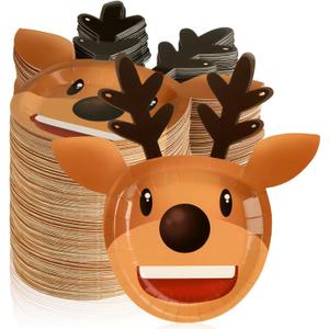100 Pcs Christmas Paper Plates Disposable Christmas Dinner Dessert Paper Plates for Winter Party Table Supplies(Reindeer)