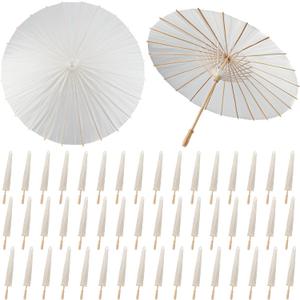 SAYAYA 50 Pieces 33 Inches Large White Paper Umbrellas Parasol Decorative Chinese Japanese Parasol Rainproof Oiled Paper DIY Painting Umbrellas for Wedding Bridal Showers Party Decor (50 PCS)