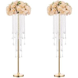 Tall Vases Wedding Centerpieces for Tables - 39.4" Gold Flower Vase with Chandelier Crystal, Centerpiece Table Decorations, Metal Flower Stand for Wedding, Reception, Party, Events, Home Dcor, 2 Pcs (Large - 2 Pcs)