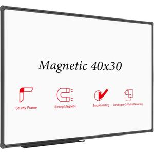 JILoffice Magnetic Whiteboard/White Board, Dry Erase Board 40 x 30 Inch, Black Aluminum Frame Wall Mounted Board for Office Home and School
