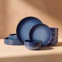 SMIRLY Stoneware Dinnerware Set for 4, 12 pcs Plates and Bowls Set, Blue
