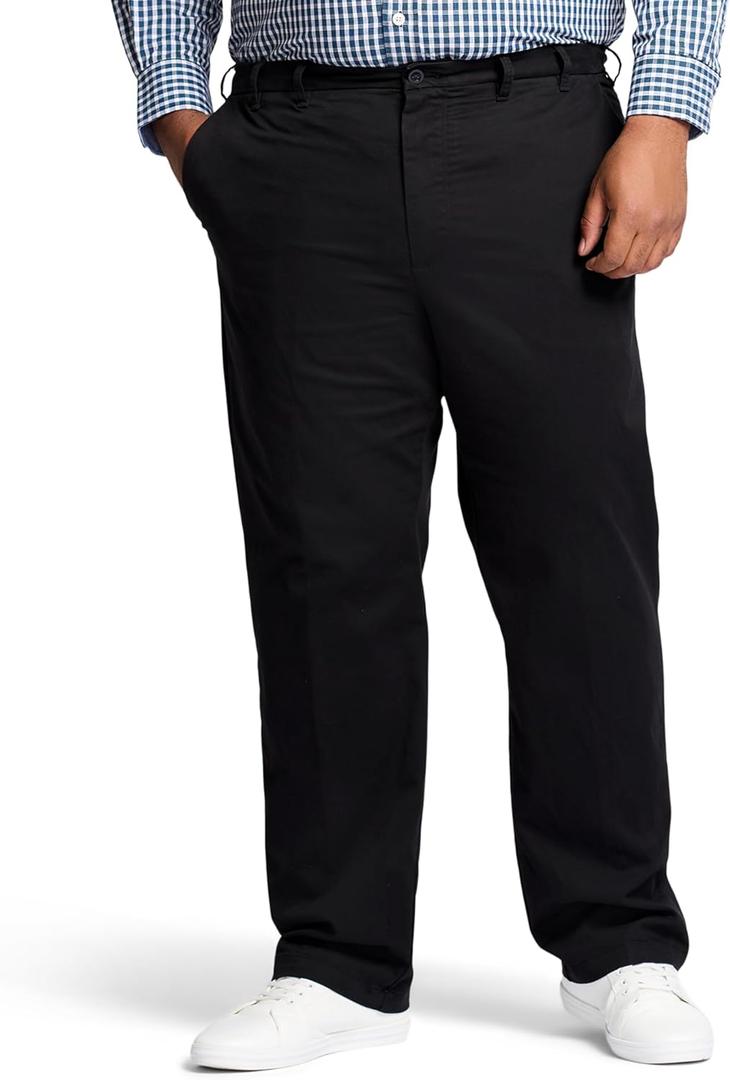 Izod Men's Big and Tall Performance Stretch Flat Front Pant (48W x 30L, Black)