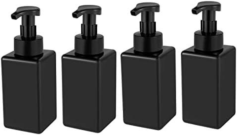 UUJOLY Foaming Soap Dispenser, 22oz Refillable Pump Bottle Plastic for Liquid Soap, Shampoo, Body Wash, 4 Pcs, Black