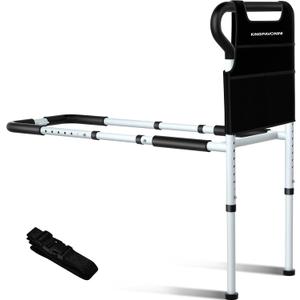 KingPavonini Bed Rails for Elderly Adults Safety - Adjustable Bed Cane with Non-Slip Ergonomic Handle and Storage Pocket, Stable Bed Assist Rails for Seniors Hold up to 300 Lbs, Tool-Free Assembly (Medium)