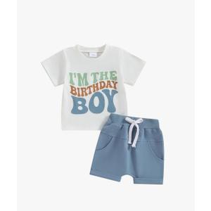 Kayotuas Toddler Baby Boy First Birthday Outfit Letter Print Short Sleeve T Shirt Top and Solid Shorts 2 Piece Summer Clothes 2-3Y