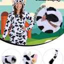 Animal Hoodie Costume Dress for Women - Plush Fitted Halloween Cosplay Outfit with Hood, Tail & Pockets (Medium, Sexy Cow)