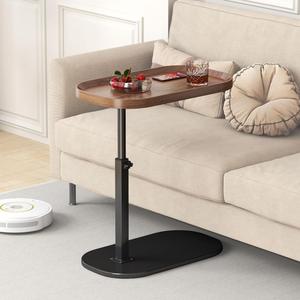 Simcat C Shaped End Table Tv Tray Table with Metal Frame Nightstand Bedroom Corner Table Living Room (Walnut Color)