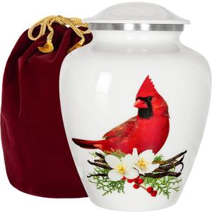 Trupoint Memorials Cremation Urns for Human Ashes, Decorative Burial Urn for Adult Men & Women – Large, Red Cardinal
