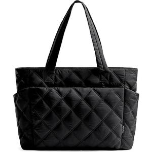 Uselike Tote Bag for Women, Lightweight Puffy Tote Bag with Compartments Shoulder Bag Handbag for Travel, Work, Gym, Black