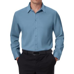 DEMEANOR Stain Shield Dress Shirts for Men Slim Fit Button Down Dress Shirts Long Sleeve Shirt Formal Business Stretch (Medium, Dusty Blue)