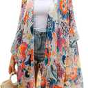 Hibluco Women's Long Floral Kimono Printed Cardigan Sheer Swimsuit Cover Ups XXL