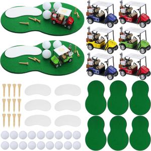 Gemscream 48 Pcs Golf Table Centerpiece Decorations with Practice Ball Cart Toy Golf Course Shaped Mat for Sport Themed Supplies Birthday Party Decor