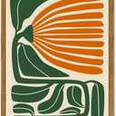 Framed Boho Floral Wall Art, Mid Century Modern Flower Canvas Wall Decor Pictures, Green and Orange Abstract Botanical Paintings Poster Prints Eclectic Home Decor for Living Room Bedroom 16x24 inch