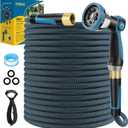 Non-Expandable Garden Hose 100 FT, Lightweight Hose with 10 Function Spray Nozzle, Kink-Free Flexible Water Hose, Durable, Leak-Proof, 360 Swivel Connectors, Portable Storage Strap