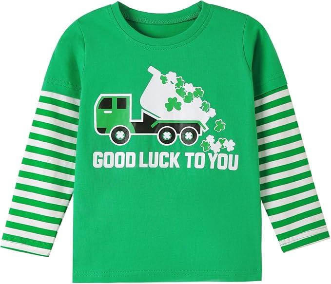 Boys St Patricks Day Shirt Toddler Kids Long Sleeve T-Shirt Clover Shamrock Irish Green Tee Tops Holiday Clothes Size 3-4T