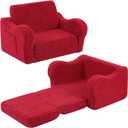 Kids Sofa, 2-in-1 Flip-Out Foam Couch with Soft Sherpa Cover, Cozy Play Lounge Chair, Red (Medium)