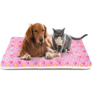 Mora Pets Dog Crate Pad - Ultra Soft Pet Bed With Cute Star Print, Washable Mat for Large Medium Small Dogs, Reversible Fleece Kennel Liner, Cat Bed 41 x 29 Inch Pink
