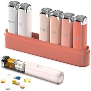 Pill Organizer 3X a Day for Women Weekly Pill Organizer,Detachable Pill Box 7 Day,Travel Daily Pill Case Organizer,Vitamin Organizer& Supplement Organizer for Daily Meds & Supplements,Cute Pink