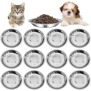 kathson Shallow Stainless Steel Cat Bowls 12 Pcs Whisker Fatigue Cat Dishes Flat Dog Feeding Saucers Pet Food and Water Plate Set for Kitten Puppy and Other Small Animals (7.00 Inch Dia)