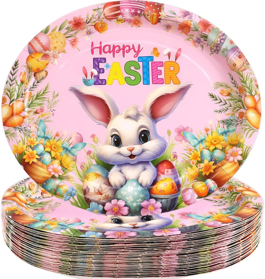 3 x Fancy Land Easter Oval Paper Plates Bunny Disposable Plate Spring Party Serving Platters for Easter Holiday Tableware Dinnerware Decor Supplies 24Pcs