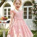 Mioglrie Little Girl Dresses Summer Outfits 4T-5T Girl Clothes Kids Princess Pink Ruffle Sleeveless Floral Dress Casual Park Sundress