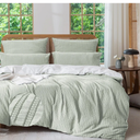 MILDLY Jacquard Stripe Duvet Cover - Sage Green 100% Washed Cotton Boho Textured Comforter Cover Set with Zipper Closure 20×26