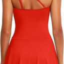 Tempt Me Women One Piece Swim Dress One Shoulder Swimsuit with Skirt Tummy Control Swimdress Bathing Suit (Orange, XL)