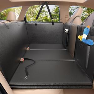 Back Seat Extender for Dogs-Upgraded PU Leather, Hard Bottom Dog Car Seat Cover for Back Seat, Anti-Scratch Backseat Extender for Dogs,Waterproof Dog Hammock for Car, SUV, 420lbs (For Cars/ Mid-Size SUV/ Small Truck, All Black)