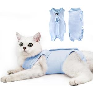DOTON Cat Recovery Suit for Male and Female Surgical Post Surgery Soft Cone Onesie Shirt Clothes Neuter Licking Protective Diapers Outfit Cover Kitten Spay Collar(S, Blue)
