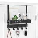 Over The Door Rack, Towel Hooks for Bathroom,Towel Hanger with Tray and 5 Hooks for Bedroom Kitchen(Black)