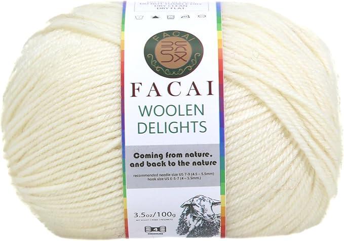 Facai Blend Merino Wool Yarn for Knitting - Worsted Weight,197yds (3.5oz) Ball, Ideal for Sweaters, Scarves, and Accessories (3, Milky White)