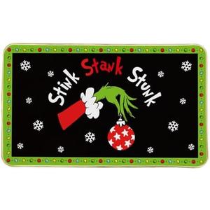 Funny Christmas Door Mat, Stink Stank Stunk Christmas Welcome Mat with Non-Slip Backing, Holiday Door Decor Bathroom Garden Entryway Doormat, Holiday Indoor Outdoor Decorations, White Elephant Gift, Size 45*74 cm