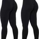 AUROLA Power Workout Leggings for Women Tummy Control Squat Proof Ribbed Thick Seamless Scrunch Active Pants (Large, Set (Black+black))