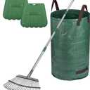 65" Rake,25-Tine Heavy Duty Garden Rake with Leaf Scoops & Bag - Non-Slip Fixed Handle Metal Rastrillo para Jardin for Lawn, Yard, Shrubs, Leaves, Debris