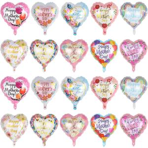 20 Pcs Happy Mother's Day Balloons, Mother's Day Foil Mylar Balloons, 18 Inch Heart Shaped Helium Balloons for Mothers Day Party Decorations