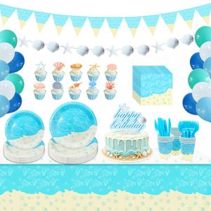 148 Pcs Beach Party Decorations Supplies, Birthday Tableware Set, Serves 24