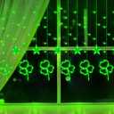 [Timer, 8 Modes] St. Patrick's Day Window Lights Decorations, 156 LED Shamrock Curtain Lights USB Powered Shamrock Lights Saint Patricks Day Decorations Indoor Lights Irish St Patrick's Day Decor