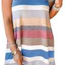 Melliflo Womens Short Sleeve Striped T Shirt Dress Round Neck Color Block Midi Dress Casual Pocket Dress (S)