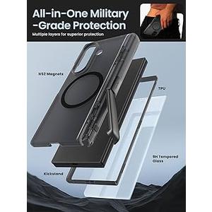  Magnetic for Samsung Galaxy Z Fold 7 Case Built in Screen Protector Translucent [Fit for MagSafe] [S Pen Holder Slot] [Hinge Protection] MIL-Grade Shockproof Matte Case for Galaxy Z Fold 7