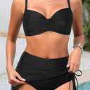 Yonique Women's Underwire Bikini with Swim Skirt - 2026 Tummy Control Two Piece Bathing Suit High Waisted Push Up Swimwear (Black, M)