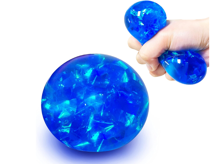 blue Squishy Glitter Stress Balls for Kids and Adults - Stretch Stress Relief Squishy Ball, Pull and Squeeze - Squish Dough Ball Fidget Toys for Easter Basket Stuffers and Party Favors