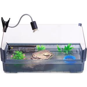 Large Turtle Tank Kit for Aquatic Turtles Complete Starter Habitat with Filter, UVB Lamp, Basking Platform, Plants, Feeding Ring Turtle Aquarium Kit (Black)