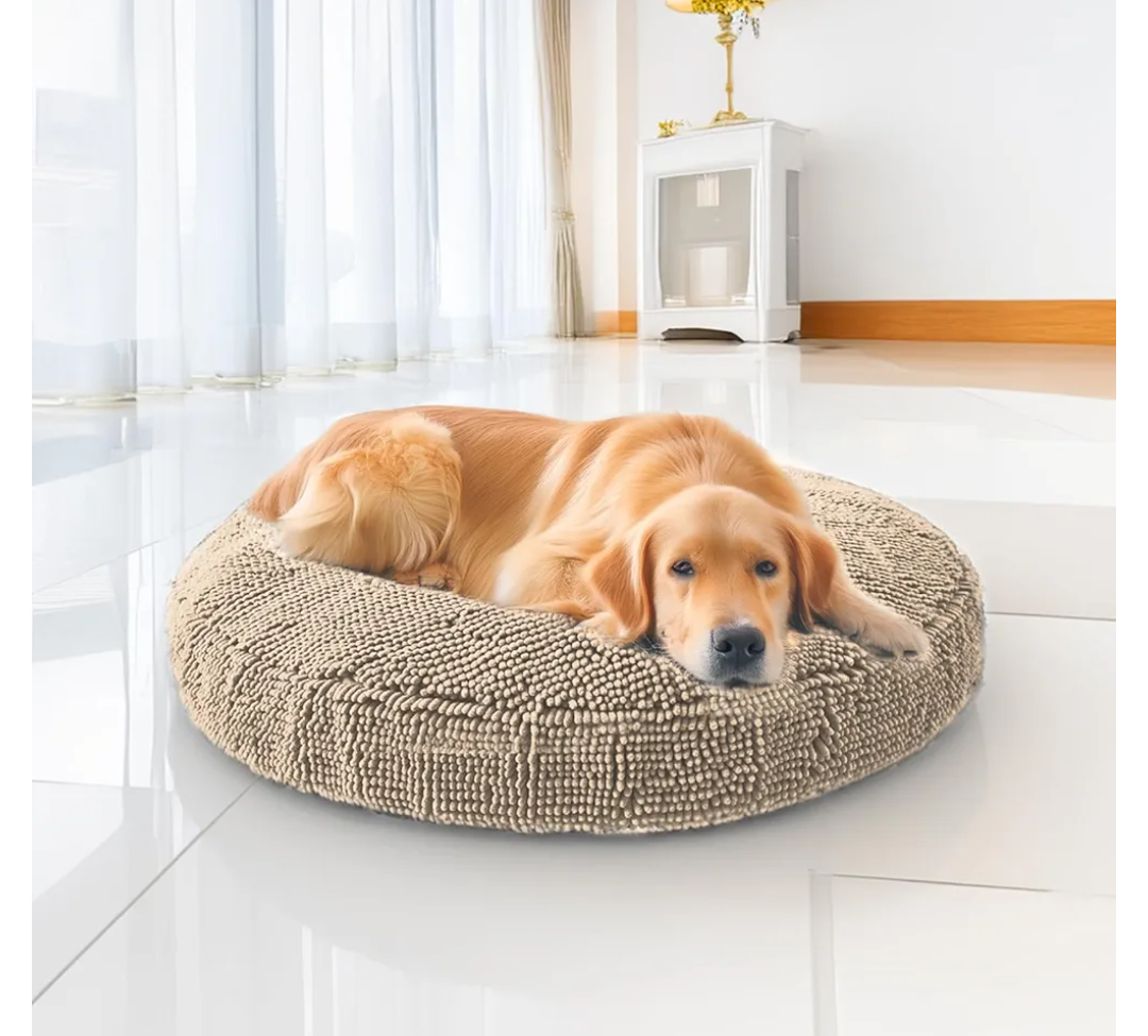 Muddy Mat® Cloud K-9 Bed for Dogs & Cats, Soft & Relaxing Donut Dog Bed, Chenille Material, Removable Cover, Washable & Dryer Safe–Beige Large(40'x40')
