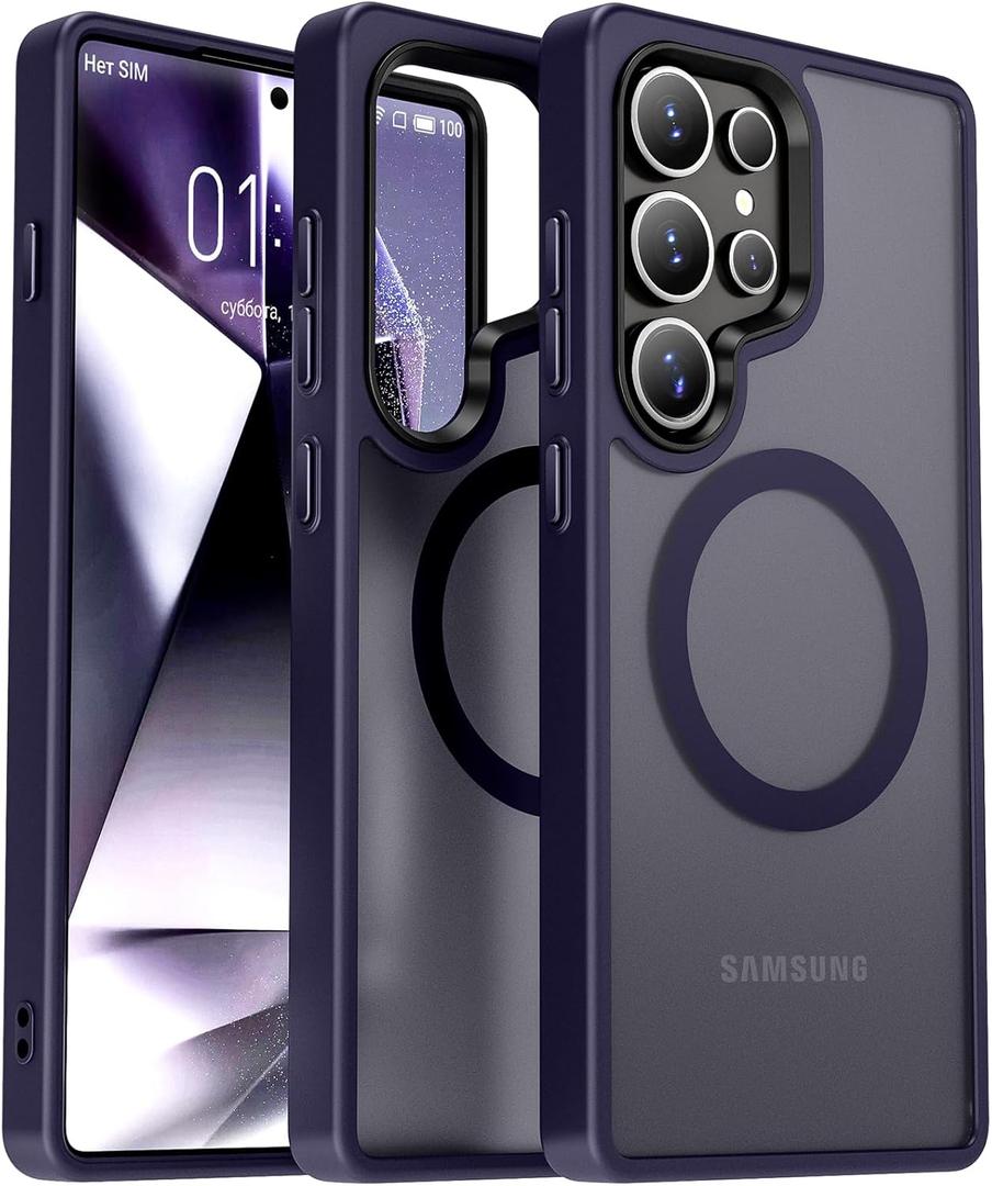 Oterkin Magnetic for Samsung Galaxy S25 Ultra Case Matte [Compatible with MagSafe][Frosted Translucent][Military Grade Protection][Shockproof Anti-Scratch] Slim S25 Ultra Phone Case (Dark Purple)