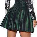 ABAFIP Women's PU Leather High Waist Pleated Flared A-Line Mini Short Skirt Club Festival Rave Outfits (Medium, Dark Green)