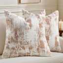 HAUSSY Pack of 2 Lumbar Throw Pillow Covers 18x18 Inch,Faux Cashmere Jacquard Decorative Patten Furry Pillowcases Textured & Soft Cushion Covers for Couch Bed Room Home Decor,Rust White(Covers Only)